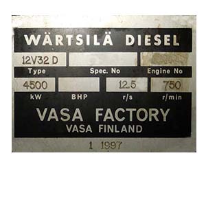 WARTSILA 12 V 32 D MAIN ENGINE