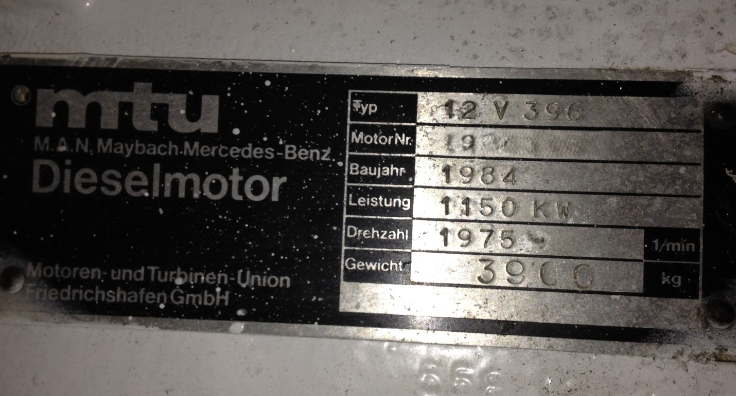 MTU 12 V 396 AUXILIARY ENGINE